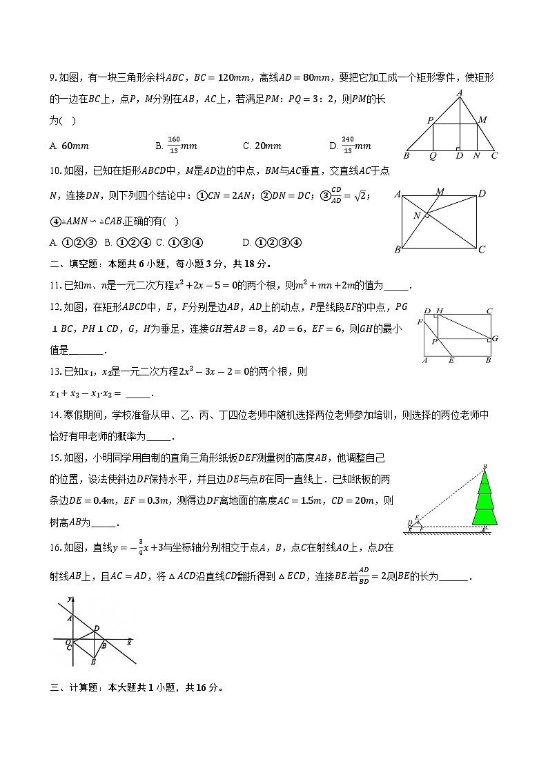 山东省枣庄市滕州市北辛街道北辛中学2024-2025学年上学期九年级期中测试数学试题02