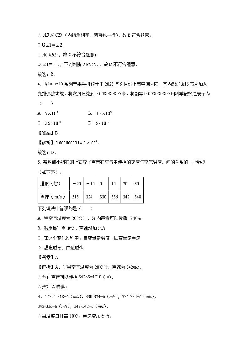 山东省菏泽市鄄城县2023-2024学年七年级下学期期中数学试卷（解析版）第2页