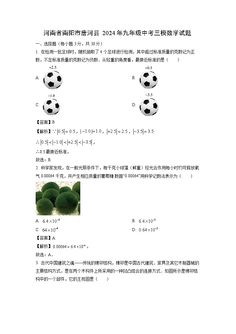 河南省南阳市唐河县2024年九年级中考三模数学试卷（解析版）第1页