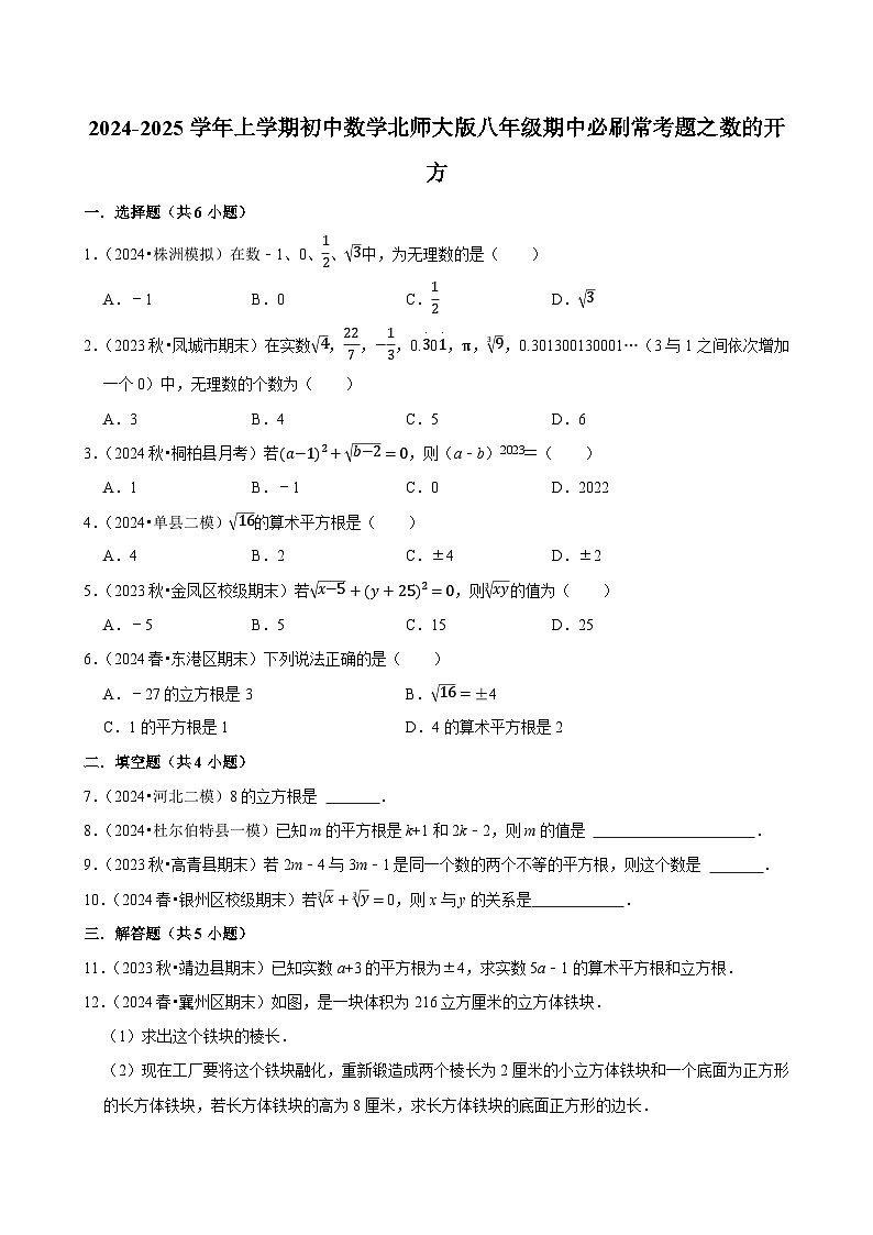 2024-2025学年上学期初中数学北师大版八年级期中必刷常考题之数的开方01