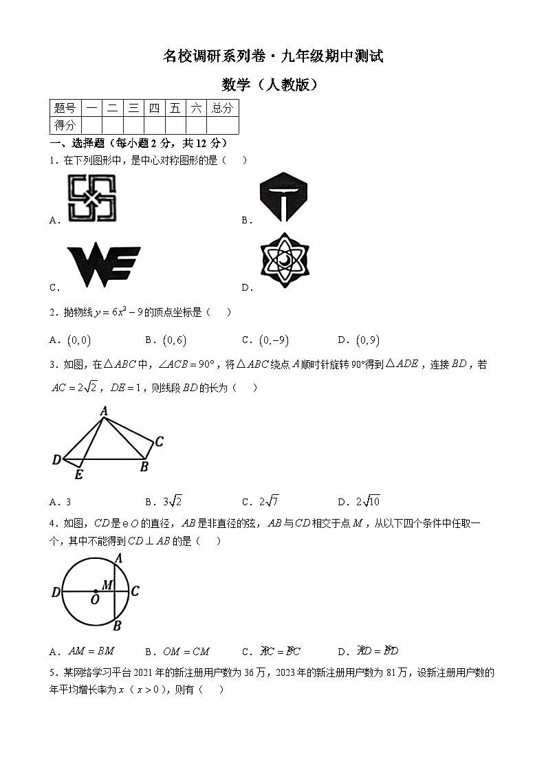 吉林省松原市前郭尔罗斯蒙古族自治县第一中学2024-2025学年 上学期九年级期中测试 名校调研   数学试卷第1页