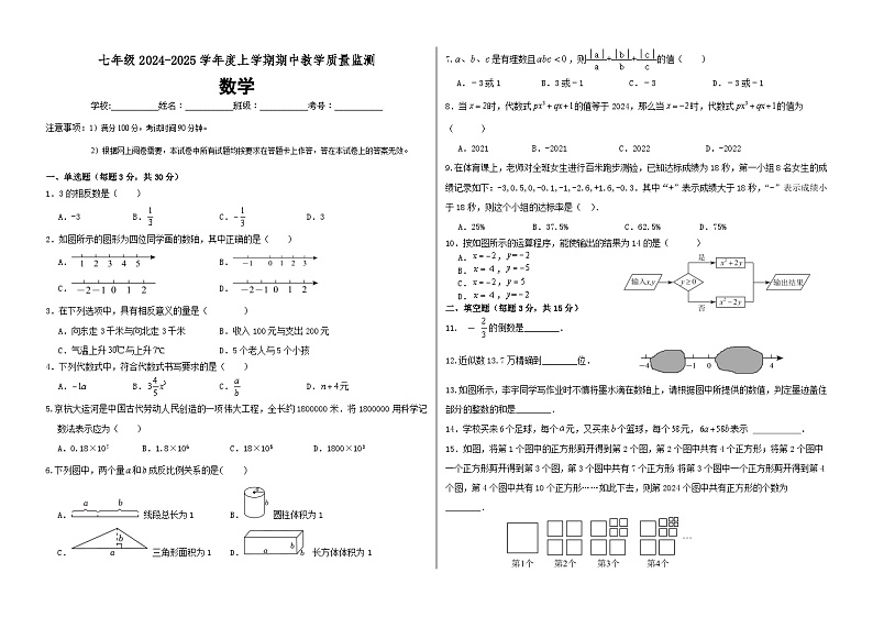 2024--2025学年度人教版七年级上学期期中数学试题第1页