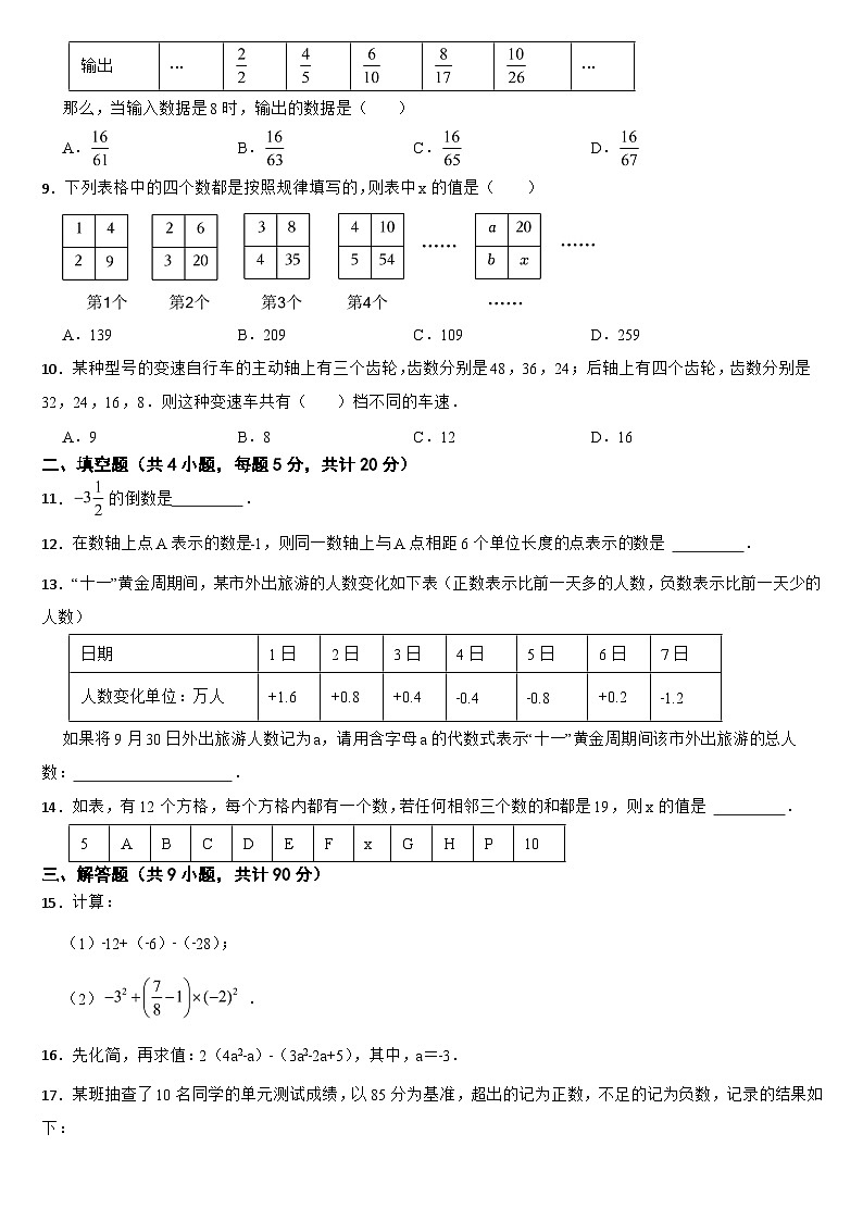 安徽省芜湖市2024年七年级上学期期中数学试卷【附答案】02