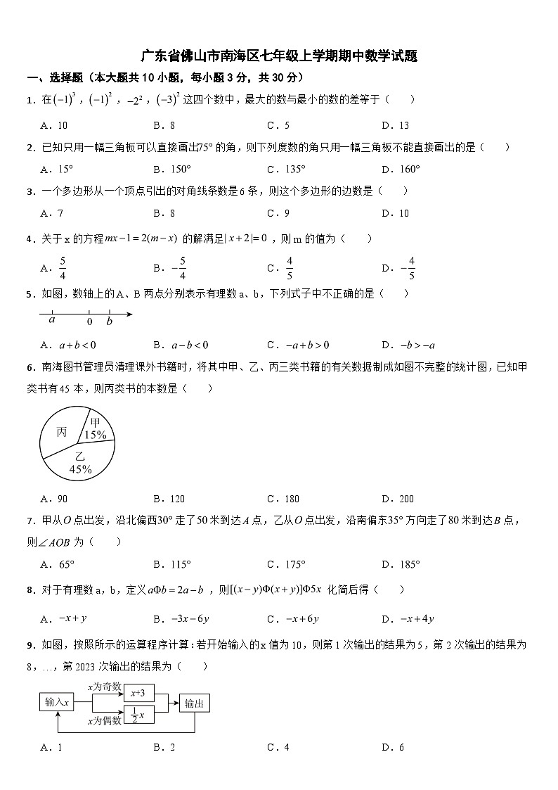 广东省佛山市南海区2024年七年级上学期期中数学试题【附答案】第1页