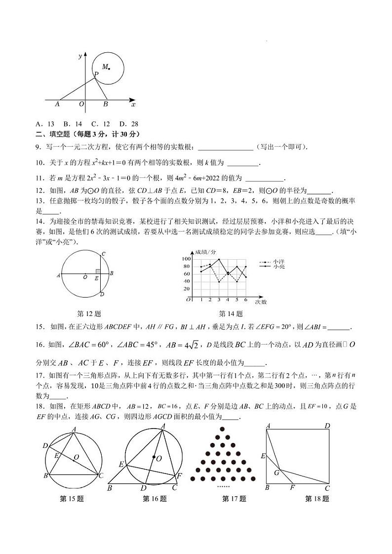 江苏盐城盐都区五校联考2024年九年级上学期11月期中数学试题+答案第2页