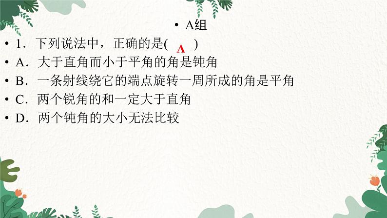 北师大版数学七年级上册 第4章 第39课时 角的比较习题课件第2页