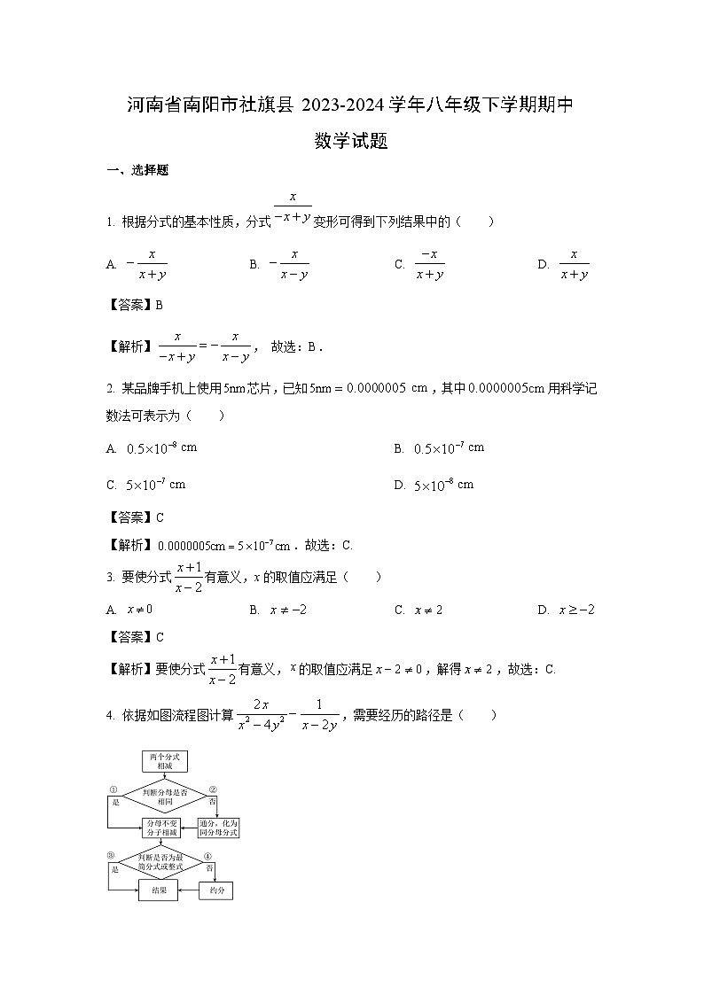 河南省南阳市社旗县2023-2024学年八年级下学期期中数学试卷(解析版)第1页