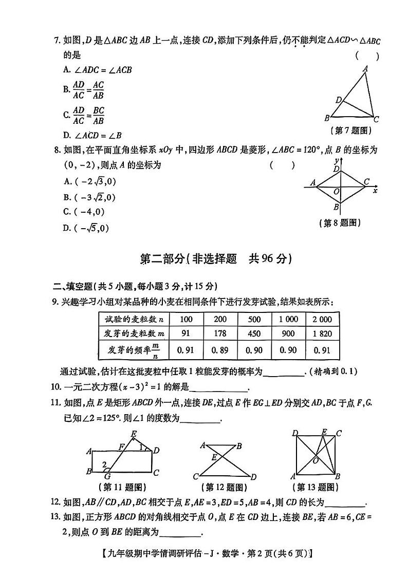 陕西省商洛市多校2024-2025年九年级上学期期中考试数学试题第2页