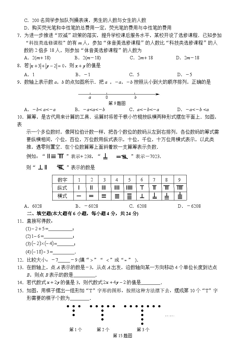 2024－2025学年第一学期七年级数学第一阶段质量检测综合练习试卷第2页