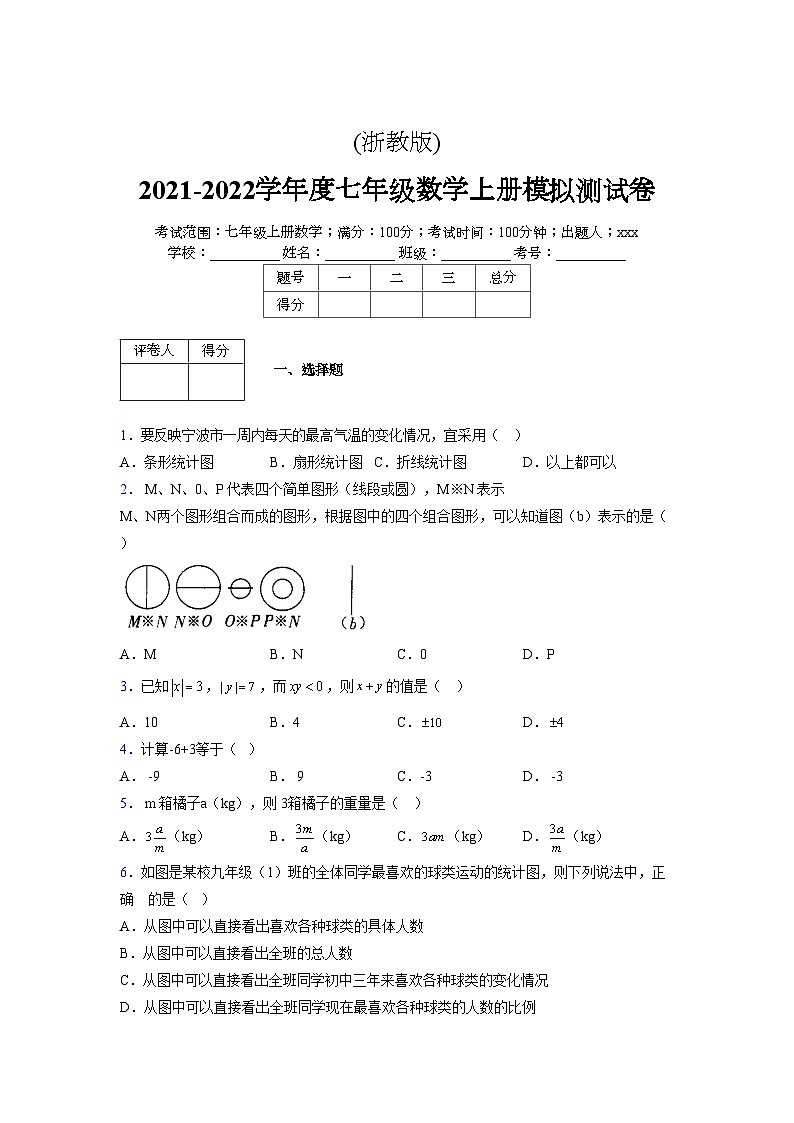 浙教版2021-2022学年度七年级数学上册模拟测试卷  (259)【含简略答案】第1页