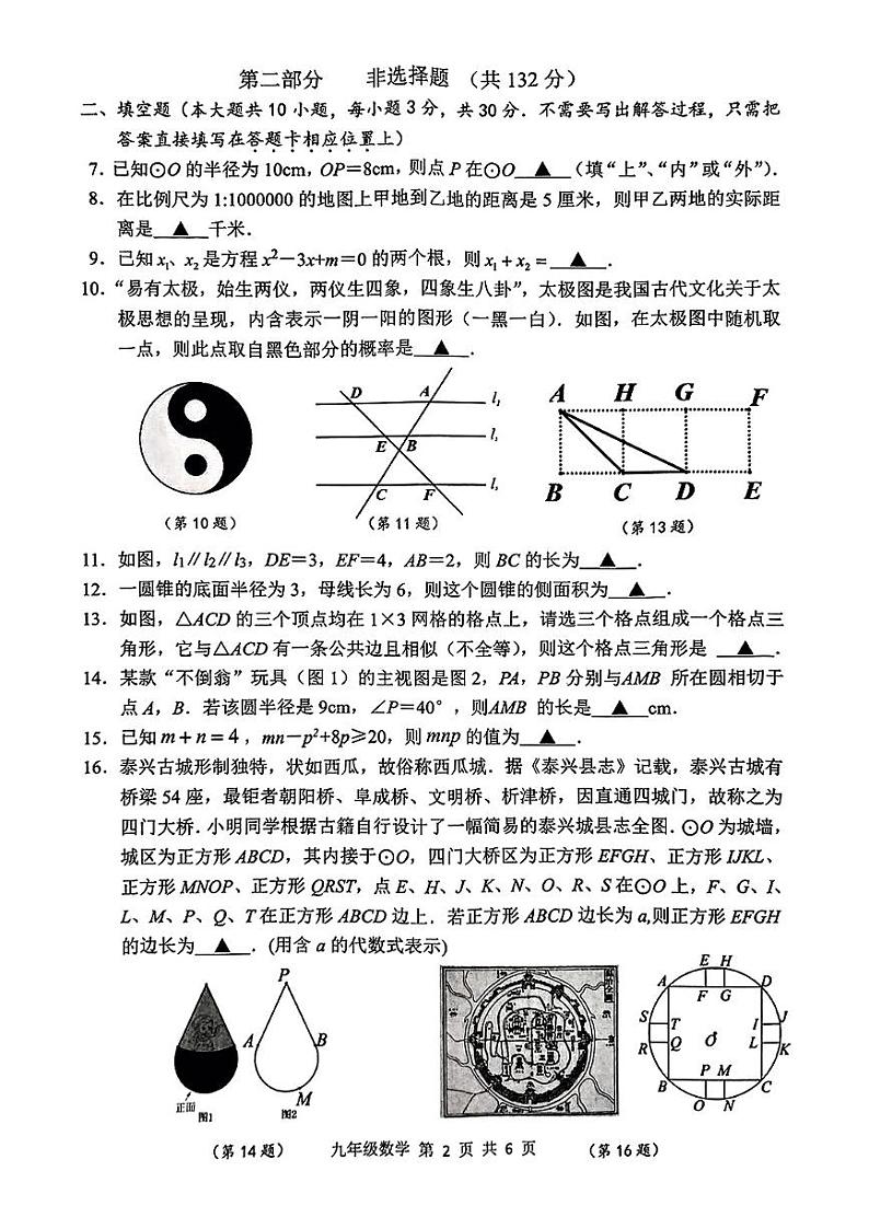 江苏省泰州市姜堰区2024-2025学年九年级上学期期中数学试题第2页