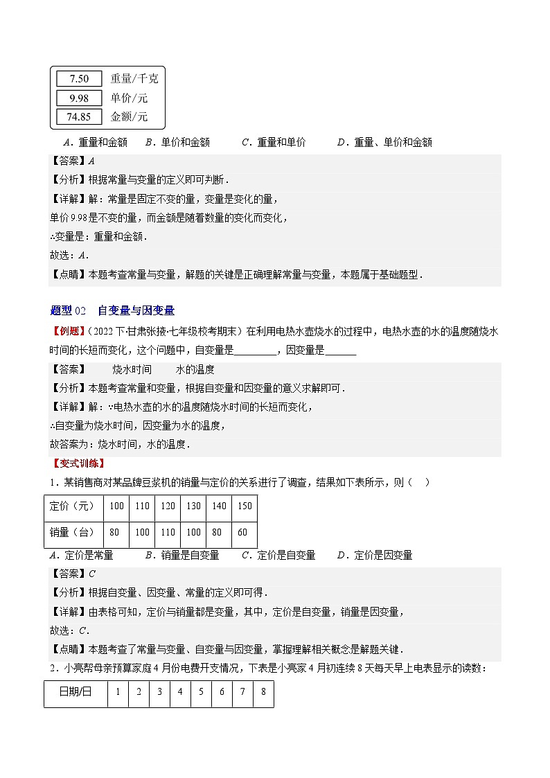 北师大版数学七年级下册同步讲义第三章第01讲 用表格表示的变量间关系(3类热点题型讲练)（解析版）第3页