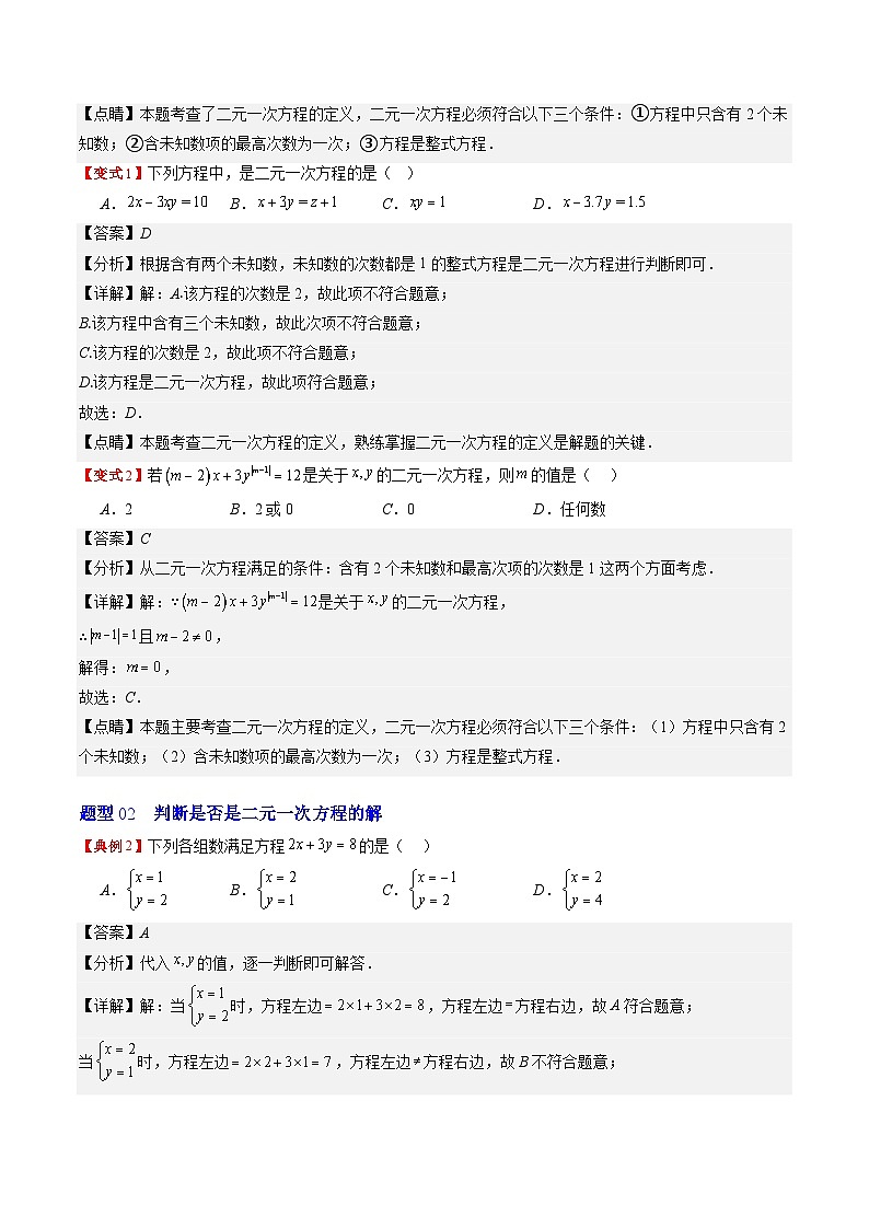 北师大版数学八年级上册同步讲义第5章第01讲 认识二元一次方程组与求解二元一次方程组(10类热点题型讲练)（解析版）第3页