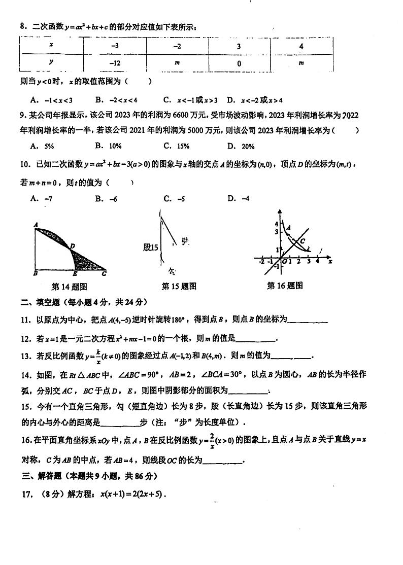 福建省福州市台江区福州华伦中学2024-2025学年九年级上学期11月月考数学试题第2页