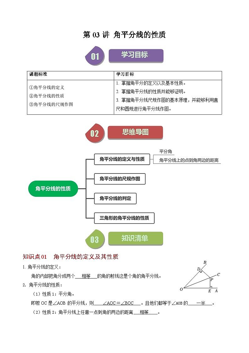 2024年人教版数学八年级上册同步讲义第十二章第03讲 角平分线的性质（解析版）第1页