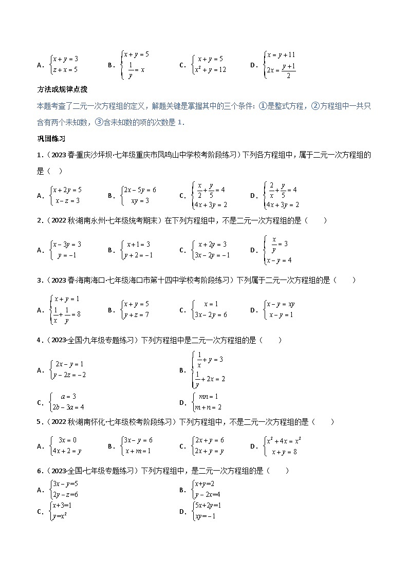 2024年人教版数学七年级下册同步讲义+练习专题8.1-2 二元一次方程组及其解法（学生版）第3页
