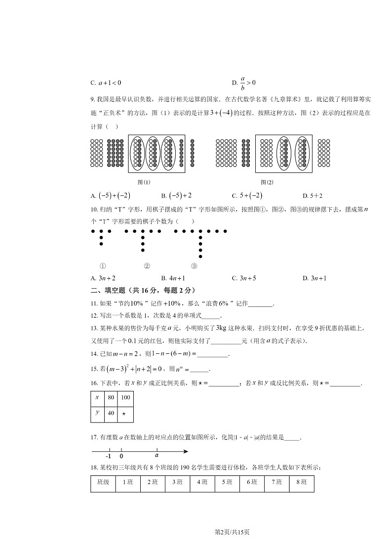 2024北京陈经纶中学初一上学期期中数学试卷及答案第2页