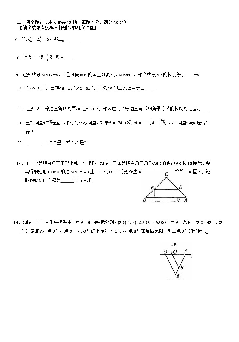 上海市嘉定区部分学校2024-2025学年九年级上学期11月期中联考数学试题第2页