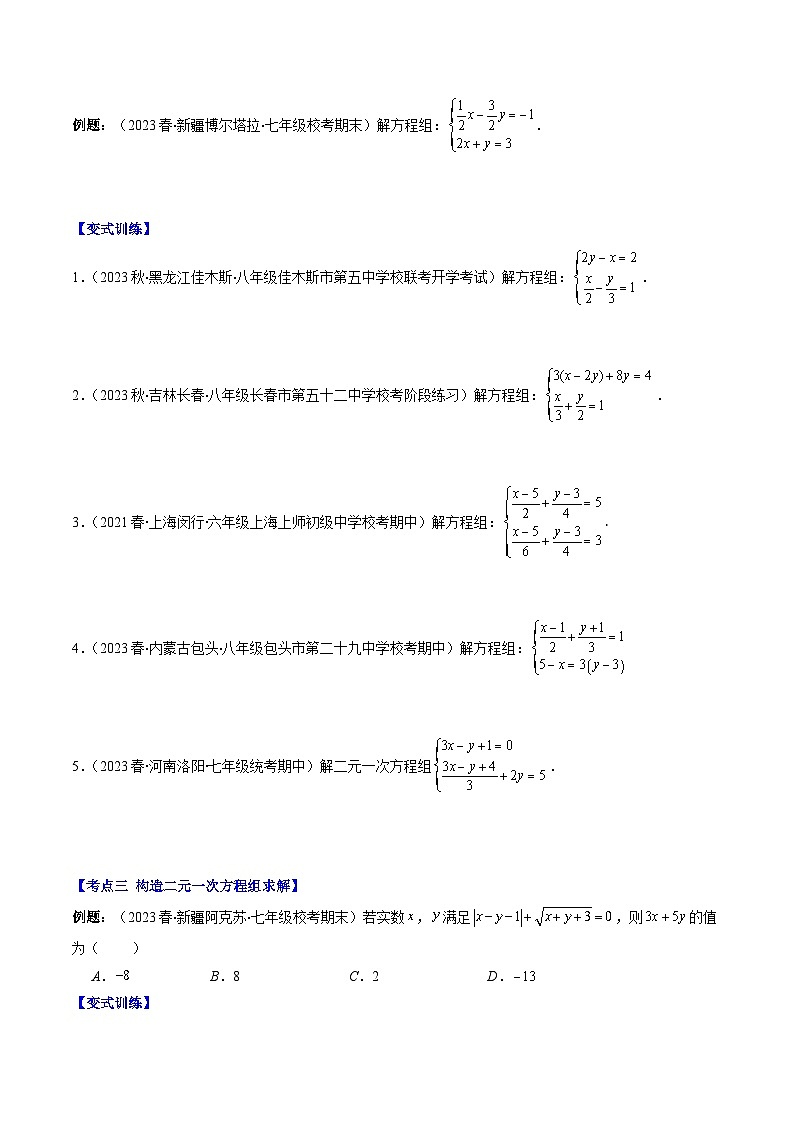 北师大版数学八年级上册同步讲义第5章第02讲 二元一次方程组中易错及含参数问题(6类热点题型讲练)（原卷版）第2页