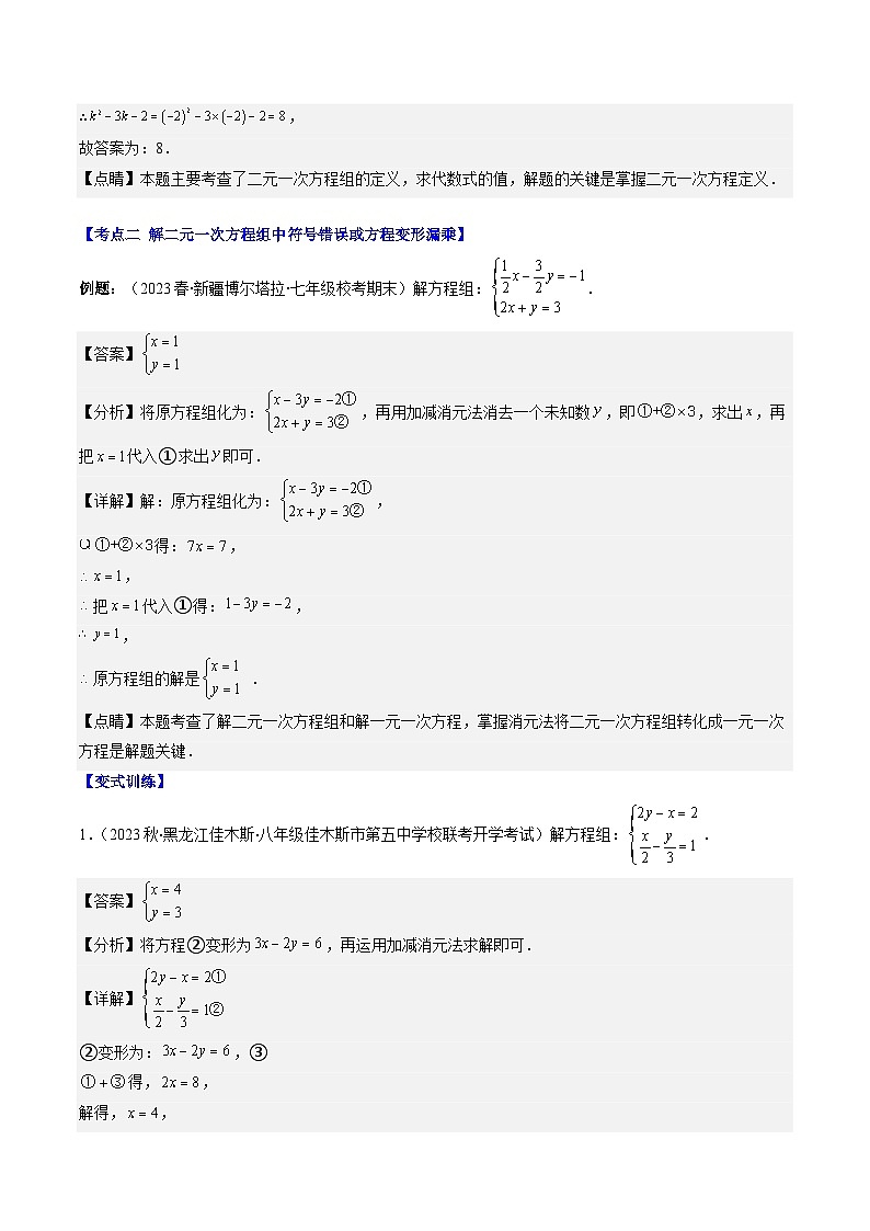北师大版数学八年级上册同步讲义第5章第02讲二元一次方程组中易错及含参数问题(6类热点题型讲练)（解析版）第3页