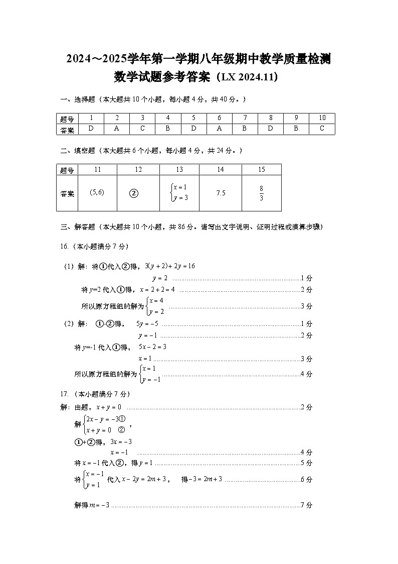 2024-2025学年山东省济南市历下区八年级上学期期中数学测试试卷答案第1页
