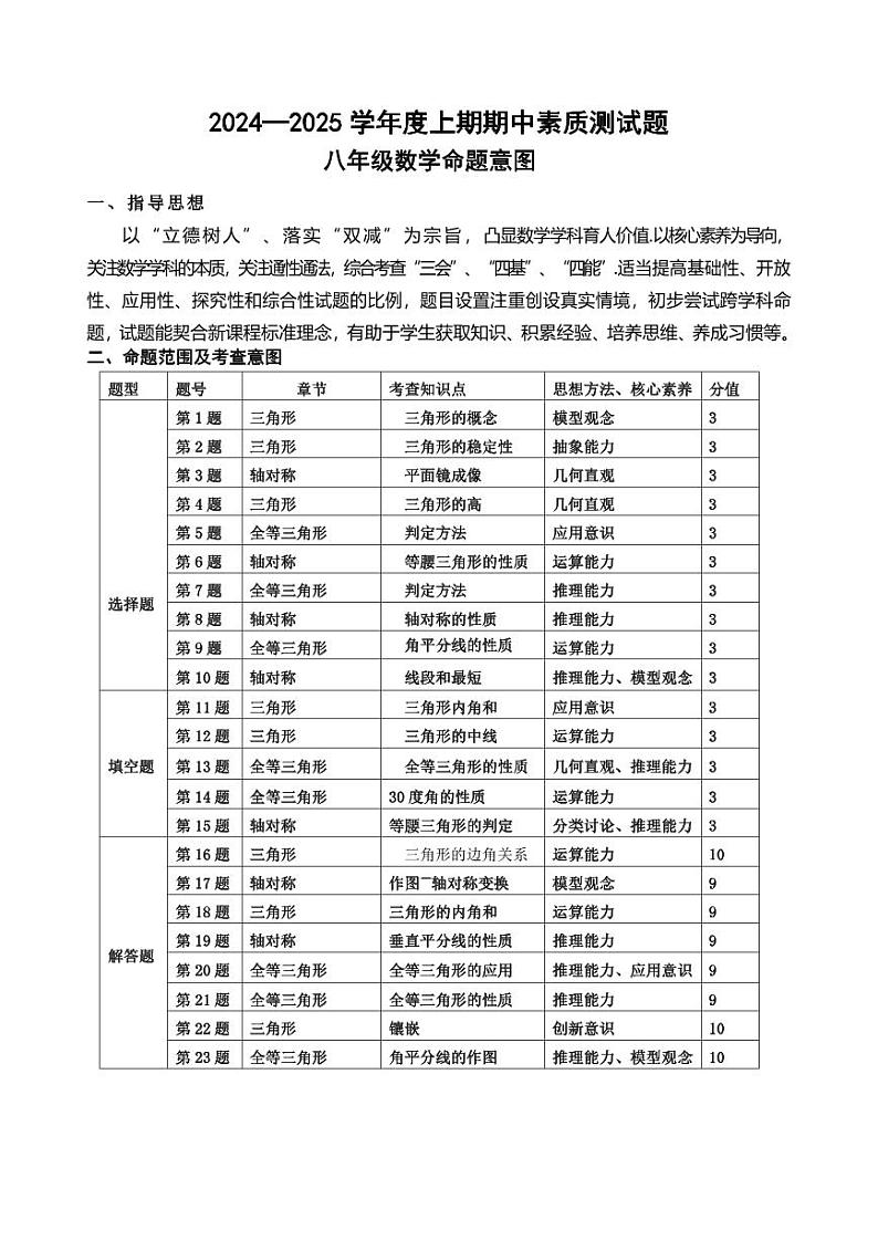 河南省驻马店市确山县2024-2025学年八年级上学期期中考试数学试题01