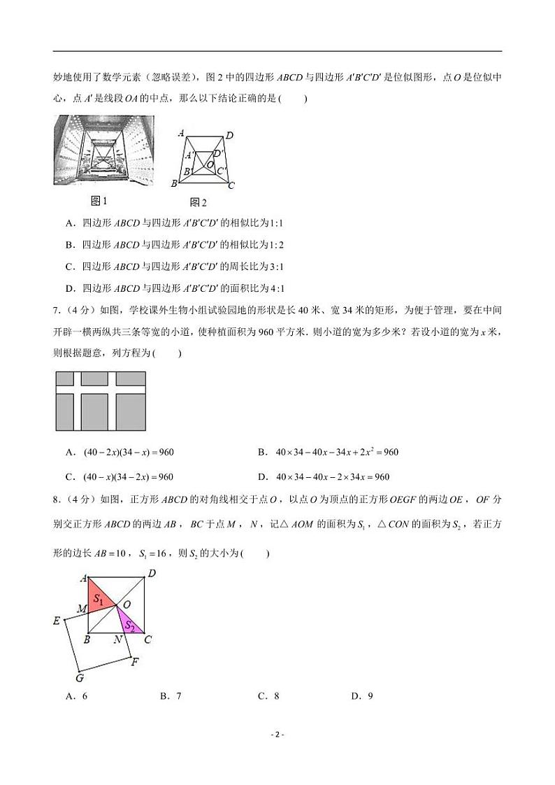2024-2025学年四川省成都市青羊区树德实验学校西区九年级（上）期中数学试卷第2页