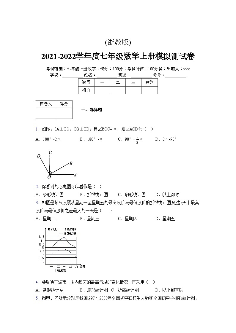 浙教版2021-2022学年度七年级数学上册模拟测试卷  (351)【含简略答案】第1页