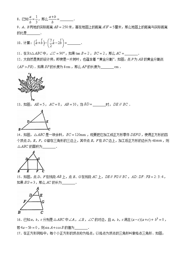 上海市虹口区2024-2025学年学年九年级上学期数学期中考试卷(无答案)第2页