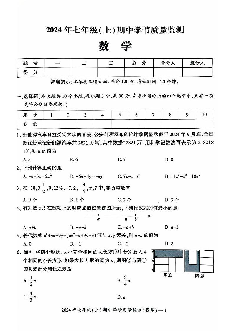 湖南省邵阳市邵东市2024-2025学年七年级上学期11月期中考试数学试题01