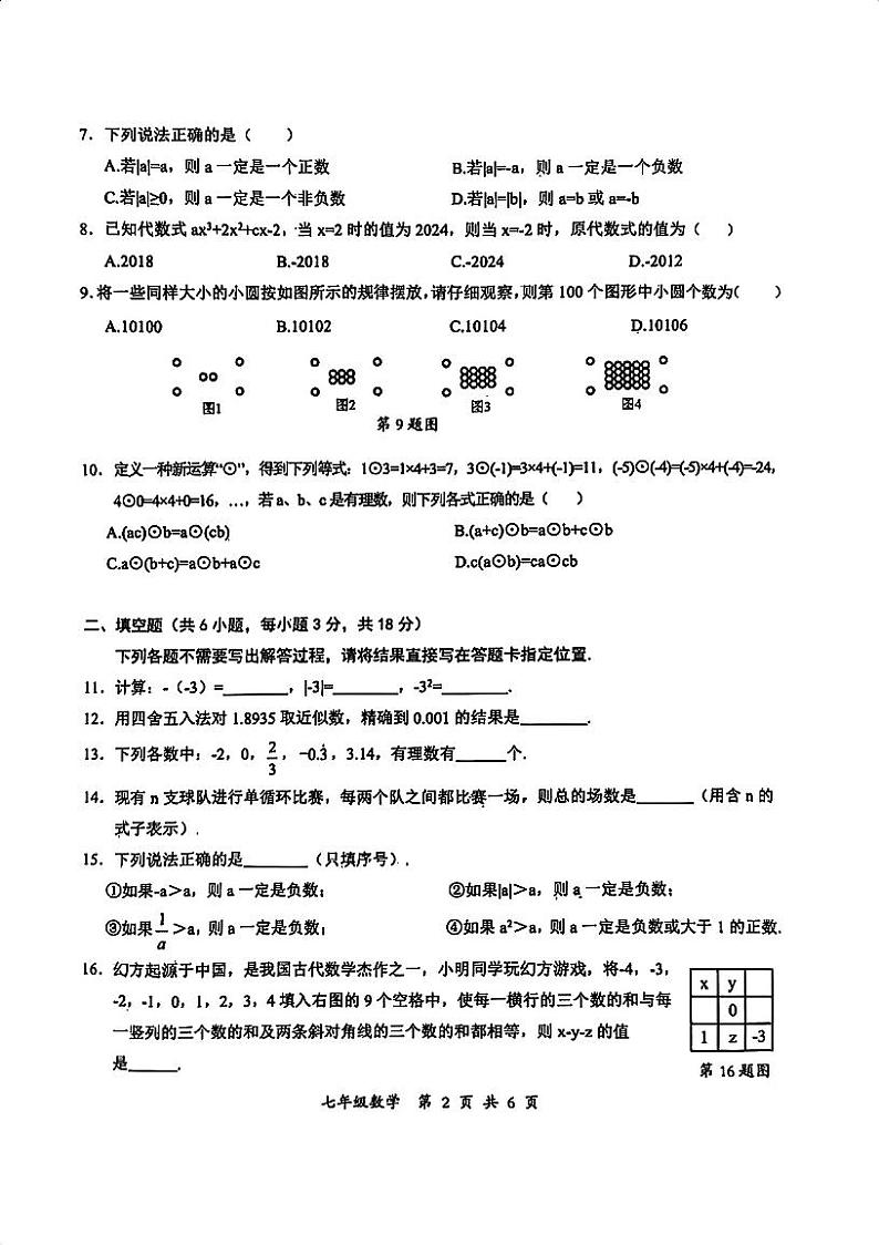 湖北省武汉市东湖高新区2024-2025学年七年级上学期期中考试数学试卷02