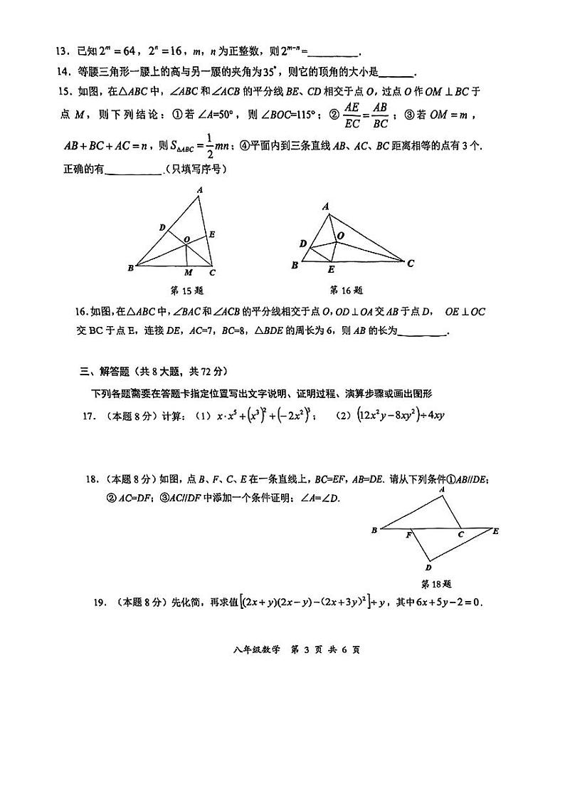 湖北省武汉市东湖高新区2024-2025学年八年级上学期期中考试数学试卷第3页