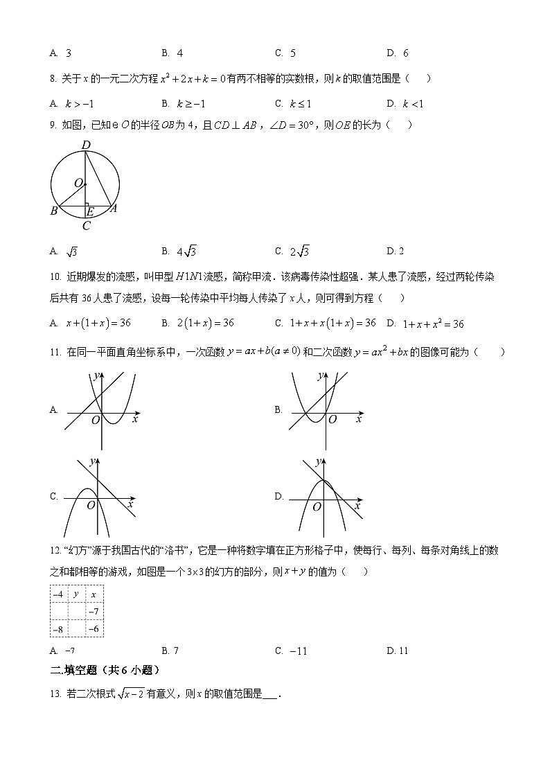 九年级上学期期中数学试题第2页