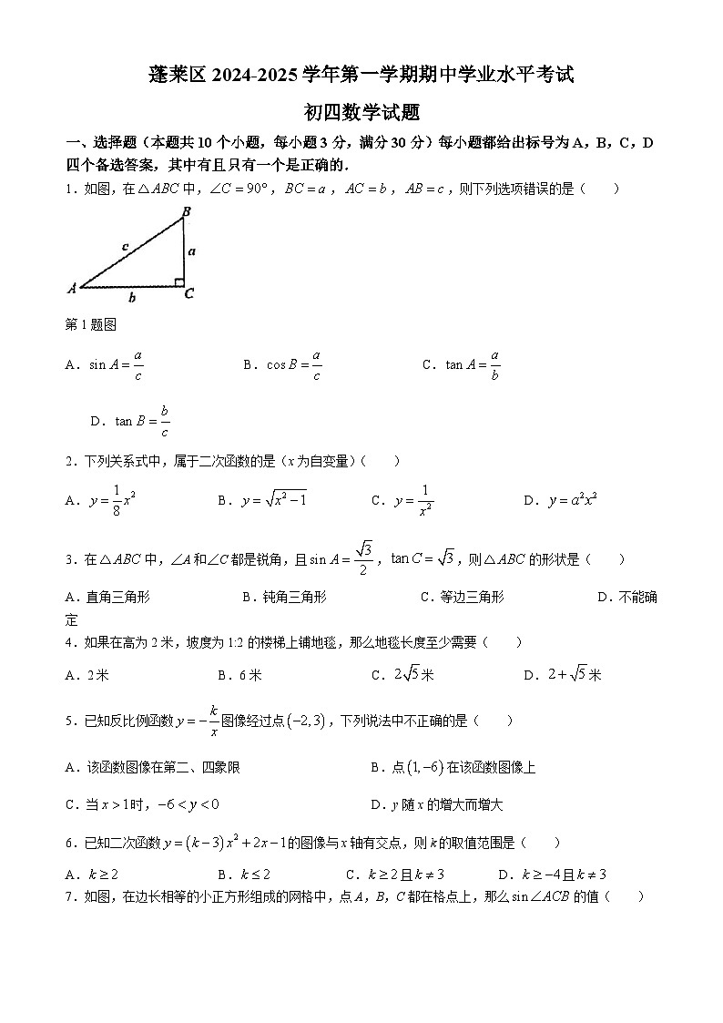 山东省烟台市蓬莱区（五四制）2024-2025学年九年级上学期期中考试数学试题01