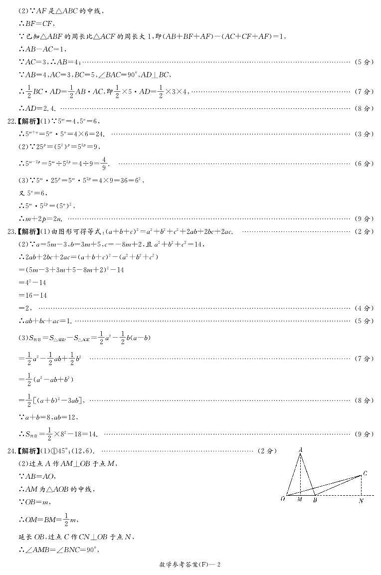 2024湖南师大附中集团八年级期中考试数学参考答案第2页