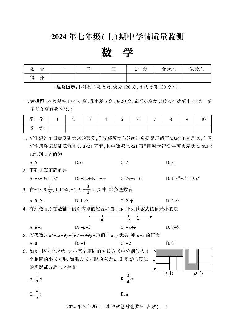 七年级数学第1页