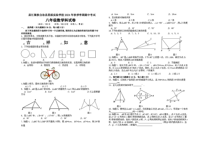 海南省昌江思源实验学校2024-2025学年八年级上学期期中考试数学试题01