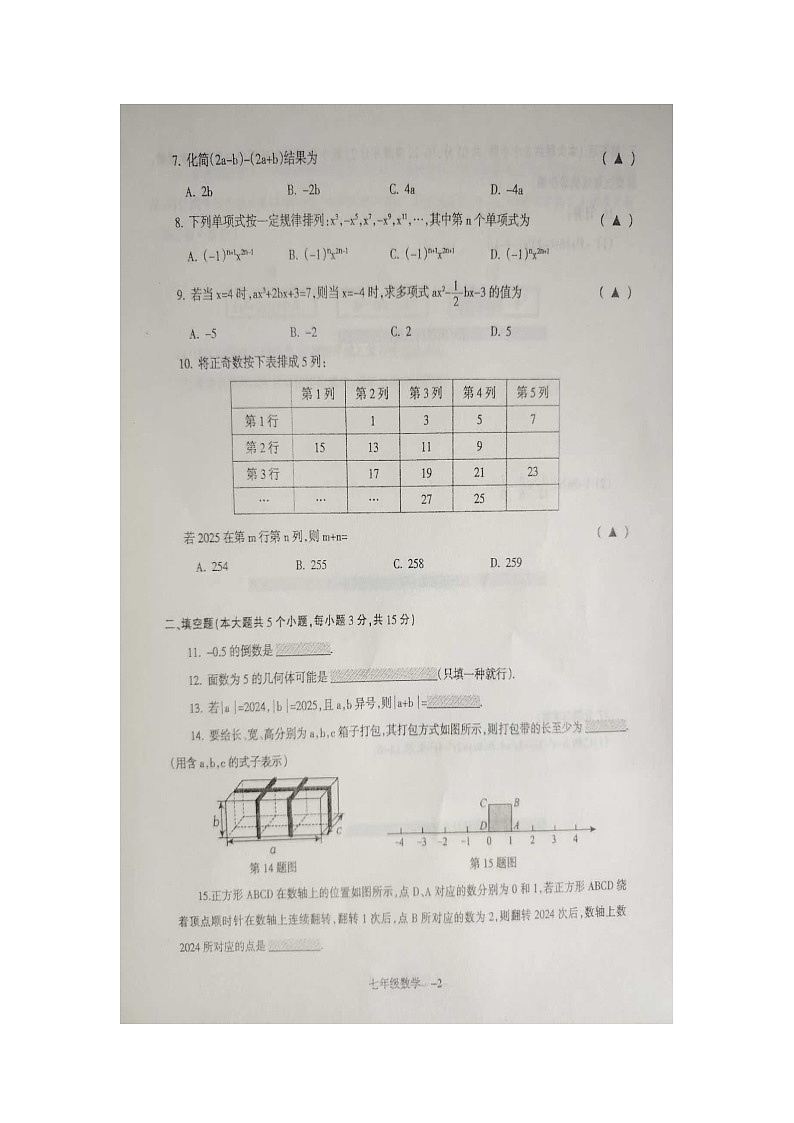 辽宁省锦州市凌海市2024-2025学年七年级上学期11月期中数学试题02