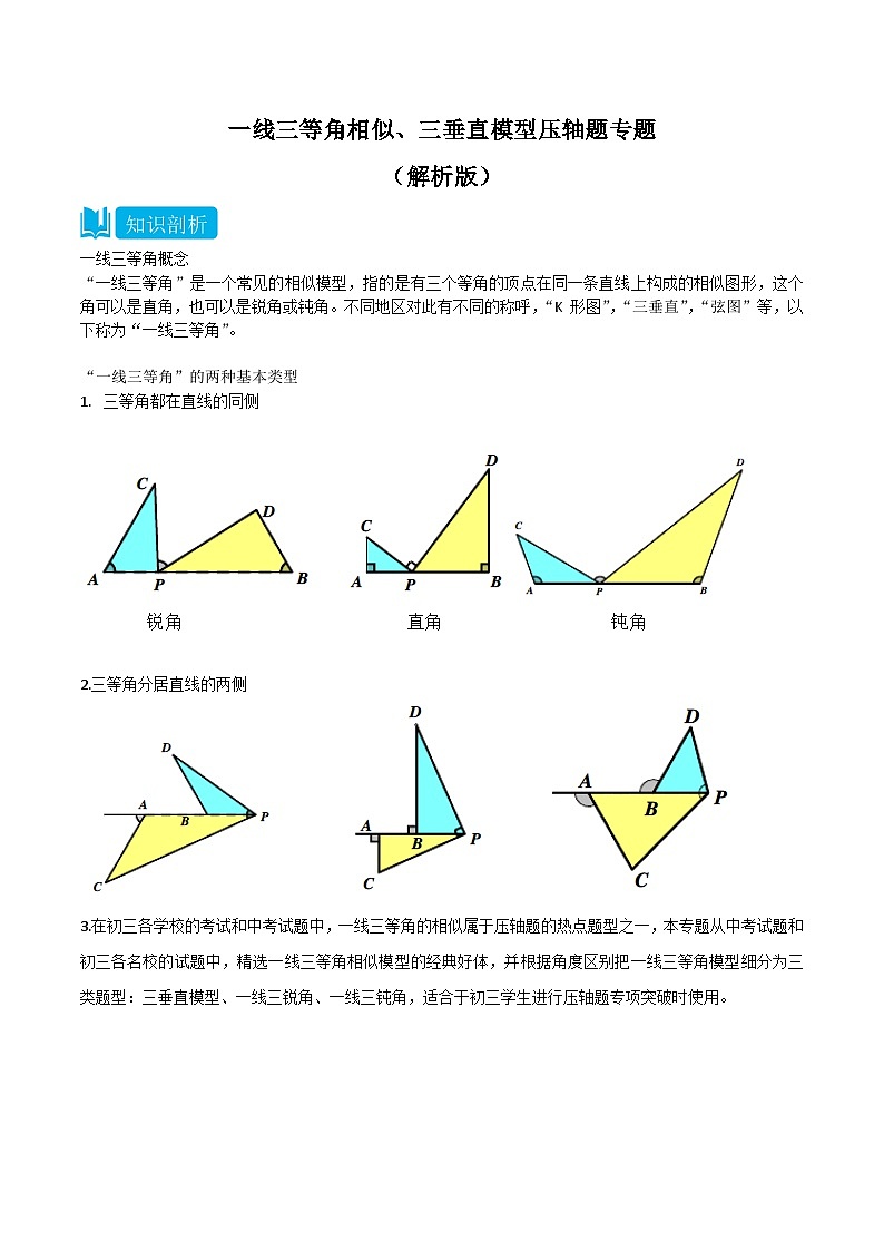 一线三等角相似、三垂直模型压轴题专题（解析版）第1页