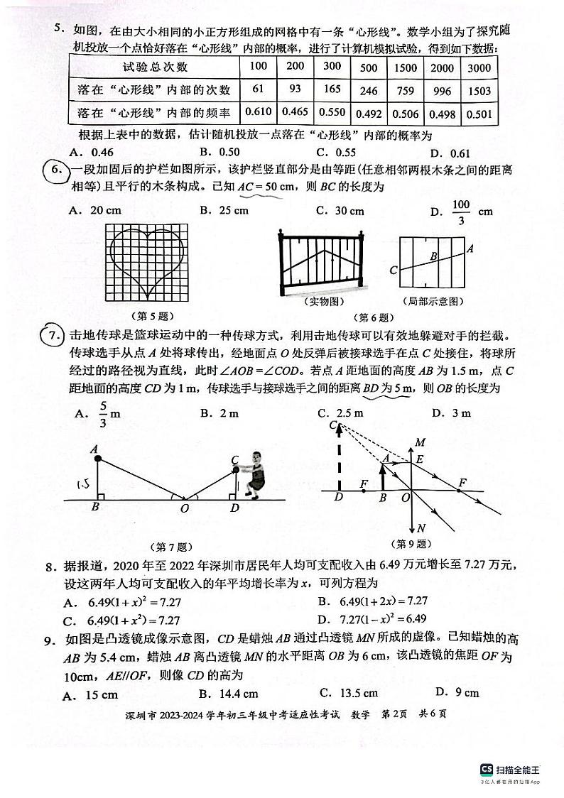 广东省深圳市2023-2024学年九年级中考适应性考试数学试题第2页