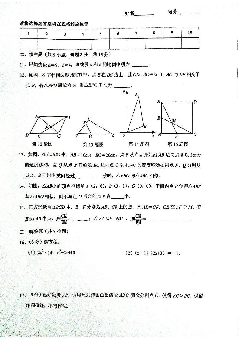 2023-2024学年广东省深圳市南山实验教育集团九年级（上）月考数学试卷（10月份）.03