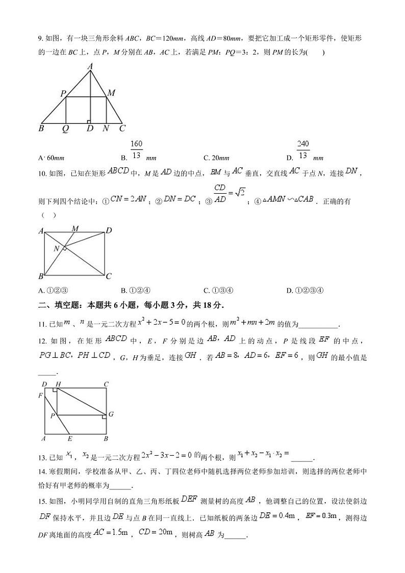 山东省滕州市北辛中学2024-2025学年九年级上学期期中数学试题第2页