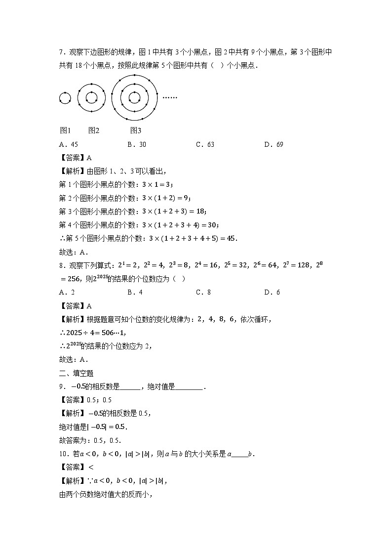 江苏省徐州市科技中学2024-2025学年七年级上学期期中考试过关卷数学试卷（解析版）第3页