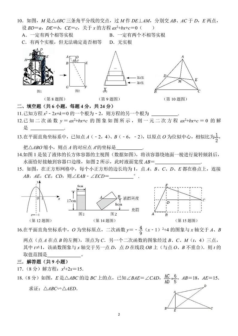 福建省莆田中山中学2024-2025学年上学期期中考试九年级数学试题第2页