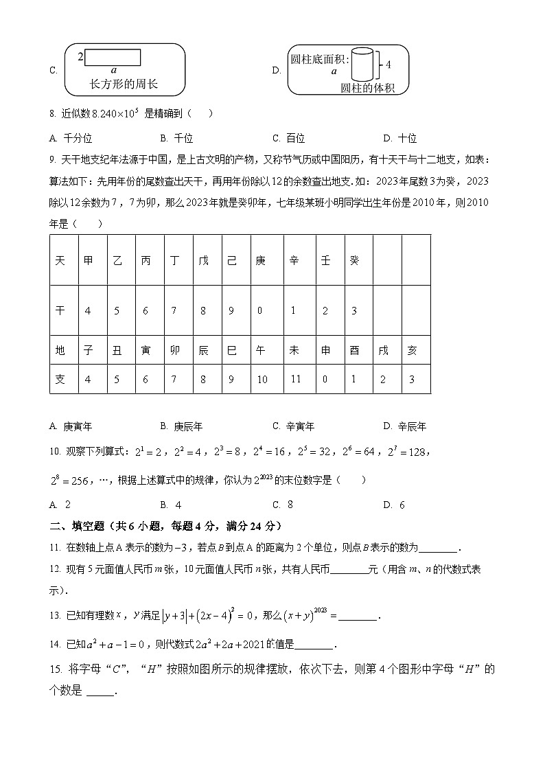 华东师大版（2024新版）七年级上册数学期中模拟试卷（含答案）02