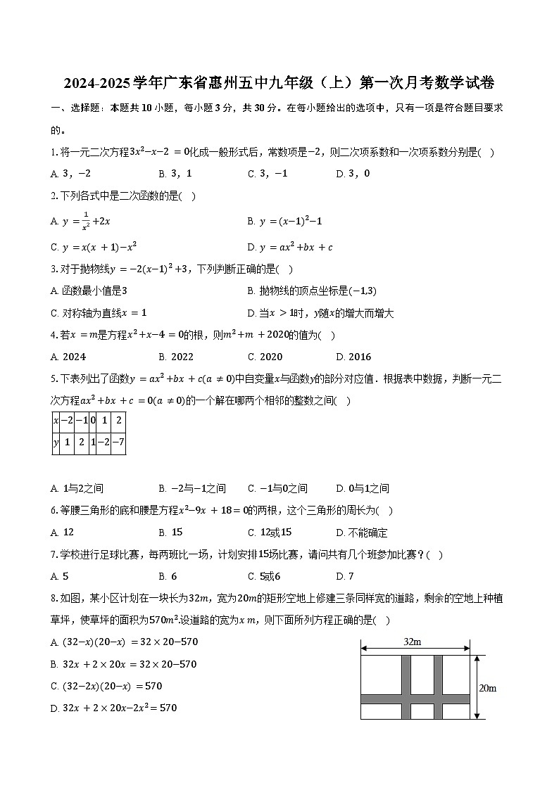 2024-2025学年广东省惠州五中九年级（上）第一次月考数学试卷（含答案）第1页