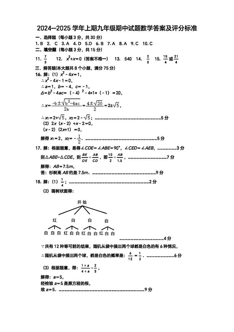 河南省郑州市第五十八中学2024-2025学年上学期九年级数学期中联考试卷01