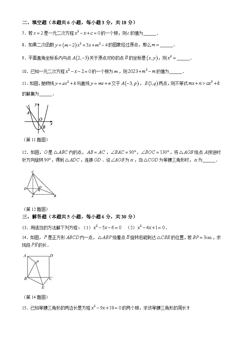 江西省南昌市第二十八中学教育集团2024-2025学年九年级上学期期中考试数学试题02