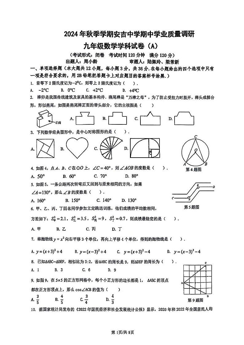 广西南宁市西乡塘区安吉中学重点班2024-2025学年九年级上学期数学期中考试试题01
