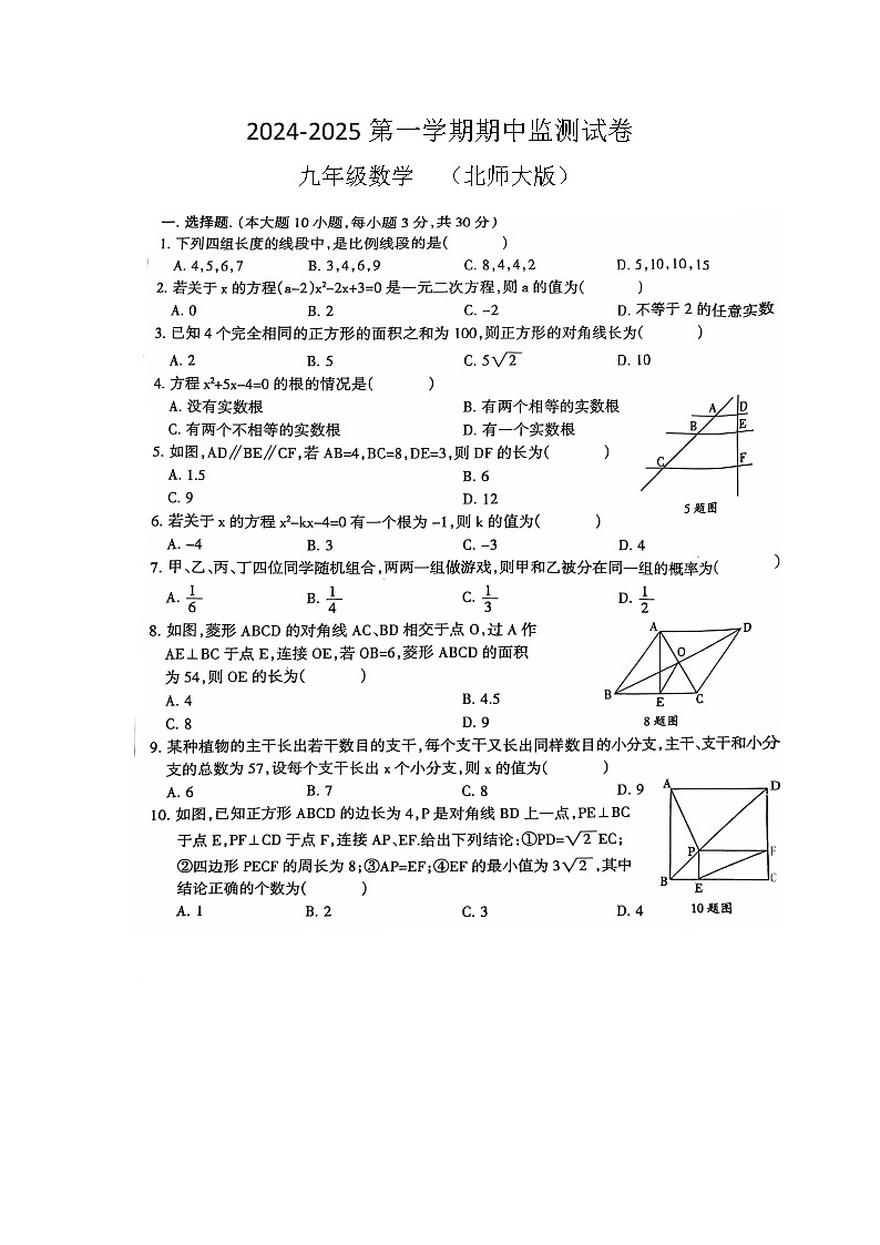 广东省河源市龙川县2024-2025学年九年级上学期数学期中监测试卷第1页